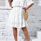 Women's Bohemian Off-Shoulder Lace Dress - Summer Vacation Beach Dress with Ruffled Short Sleeves & High-Low Hem