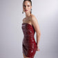 Bria Burgundy Strapless Faux Patent Leather Mini Dress