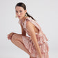 Glare Salmon Shiny Pleated Mini Ruffle Dress