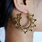 Sunburst Scroll Hoops - Mandala Brass Earrings with Ethnic Scallop Detailing.