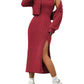 Ribbed Long Sleeve Cropped Cardigan and Slit Cami Dress Set