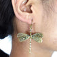 Textured Brass Dragonfly Earrings - Nature-inspired dangle earrings with hammered dragonfly motifs in antique brass.
