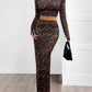 Leopard Round Neck Top and Skirt Set