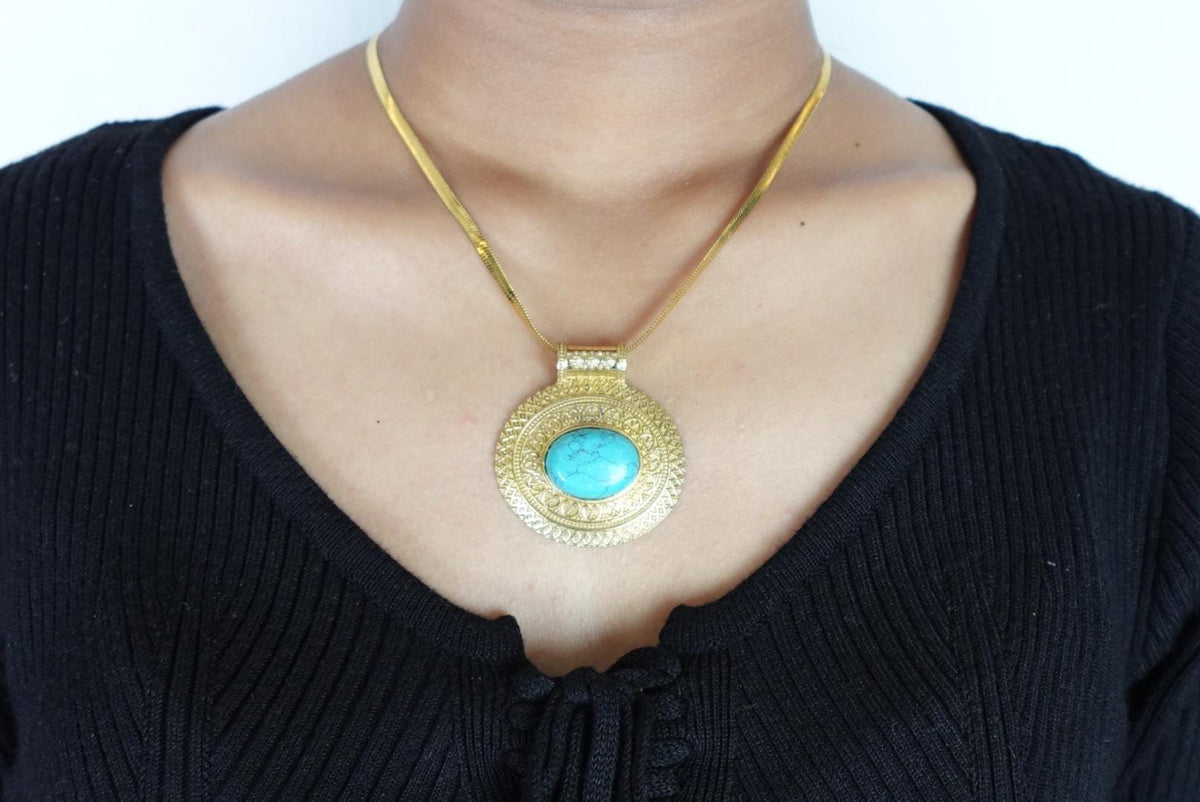 Heart of the Ancients Turquoise Pendants - Gold and Silver