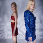 Anabelle Blue Shiny One Shoulder Diagonal Low-Cut Mini Dress