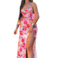 Women's Floral Print V-Neck Spaghetti Strap Midi Dress
