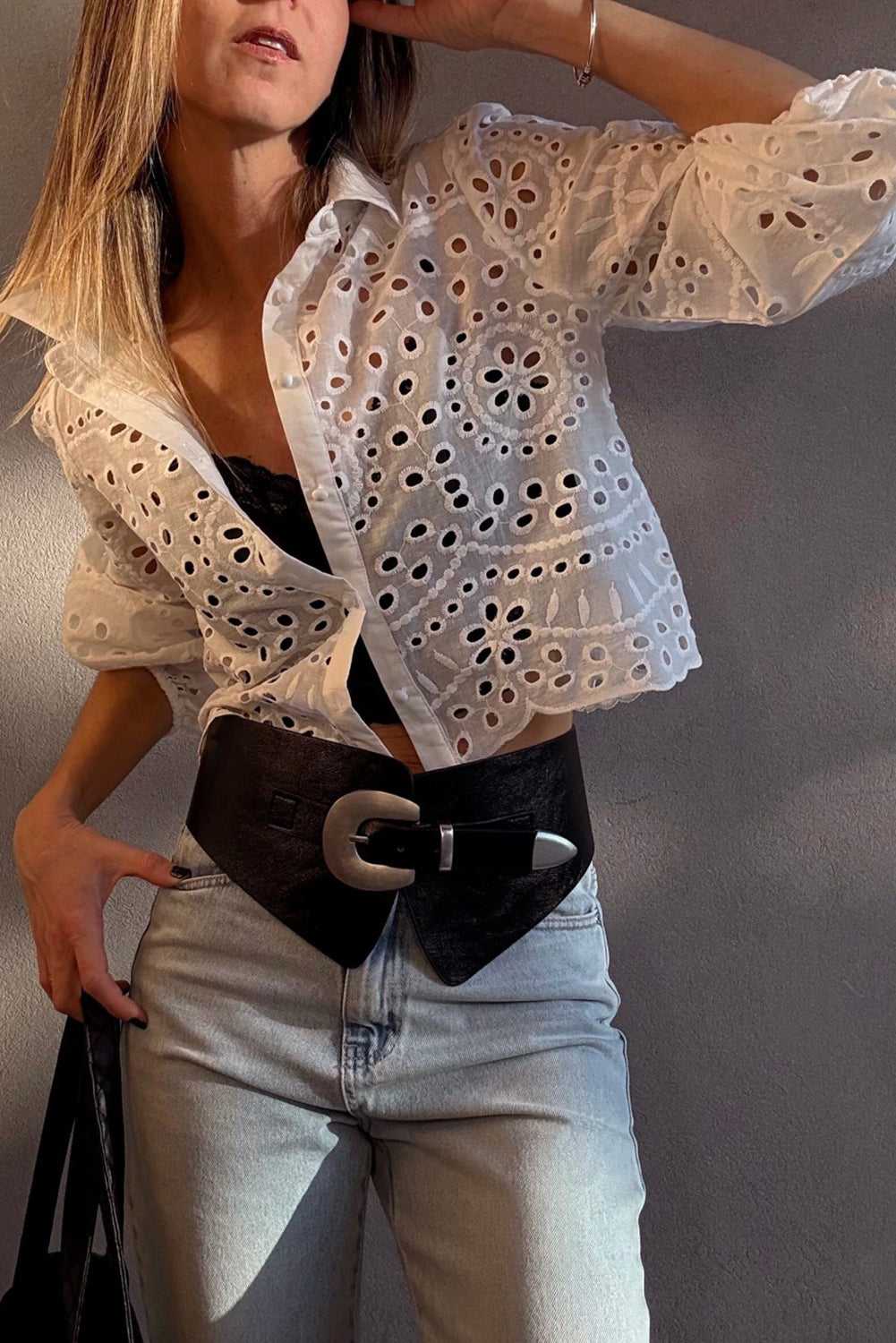 White Cutwork Embroidered Crop Top