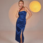 Dipsy Blue Satin Strappy Slit Midi Dress