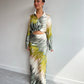 Satin Pink & Orange Printed Maxi Skirt Co-ord Set