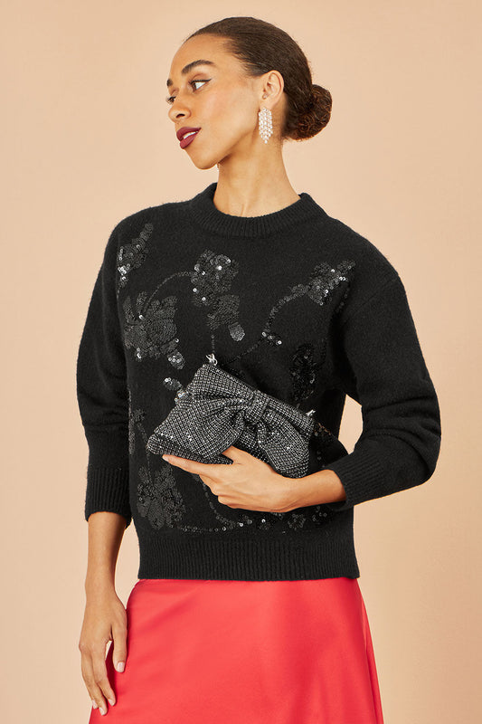 Yumi Black Rhinestone Bow Bag