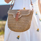 Yumi Brown Woven Rattan Handbag With Buckle