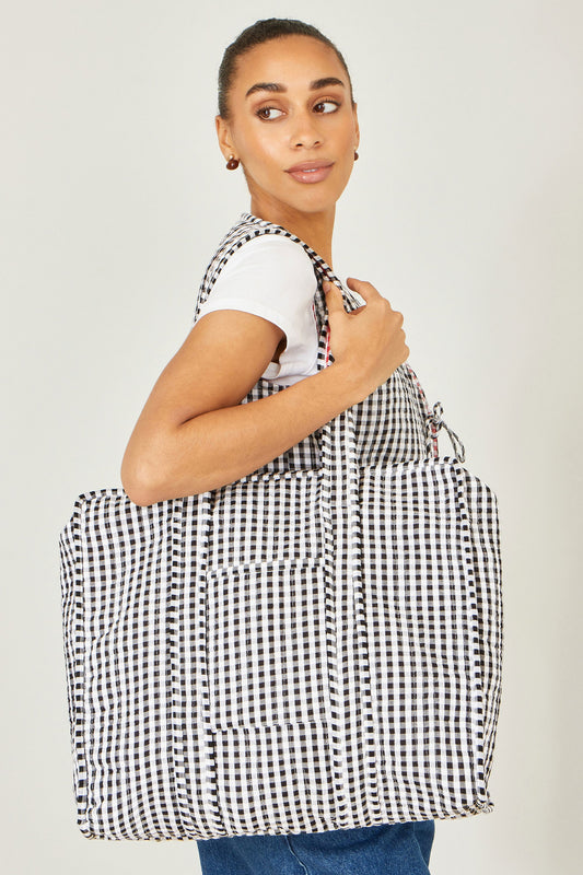 Yumi Black Gingham Quilted Shopper Bag
