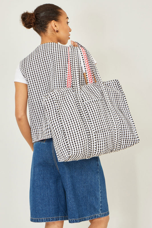 Yumi Black Gingham Quilted Shopper Bag