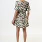 Agata 3D Daisy Print Mini Dress - Green