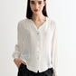Alegra Moss Crepe Frill V-Neck Blouse