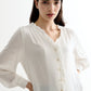 Alegra Moss Crepe Frill V-Neck Blouse