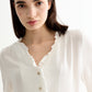 Alegra Moss Crepe Frill V-Neck Blouse