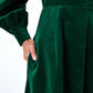 Alva Babycord Long Sleeve Midi Dress - Dark Green