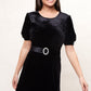 Louche Alya Velvet Diamante Buckle Mini Dress - Black