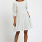Amarine Self Dot White Square Back 3/4 Sleeve Mini Dress
