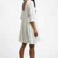 Amarine Self Dot White Square Back 3/4 Sleeve Mini Dress