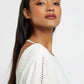 Amarine Self Dot White Square Back 3/4 Sleeve Mini Dress