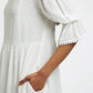 Amarine Self Dot White Square Back 3/4 Sleeve Mini Dress