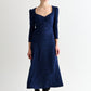 Ambrose Sustainable Marl Sweetheart Neck Midi Dress – Navy