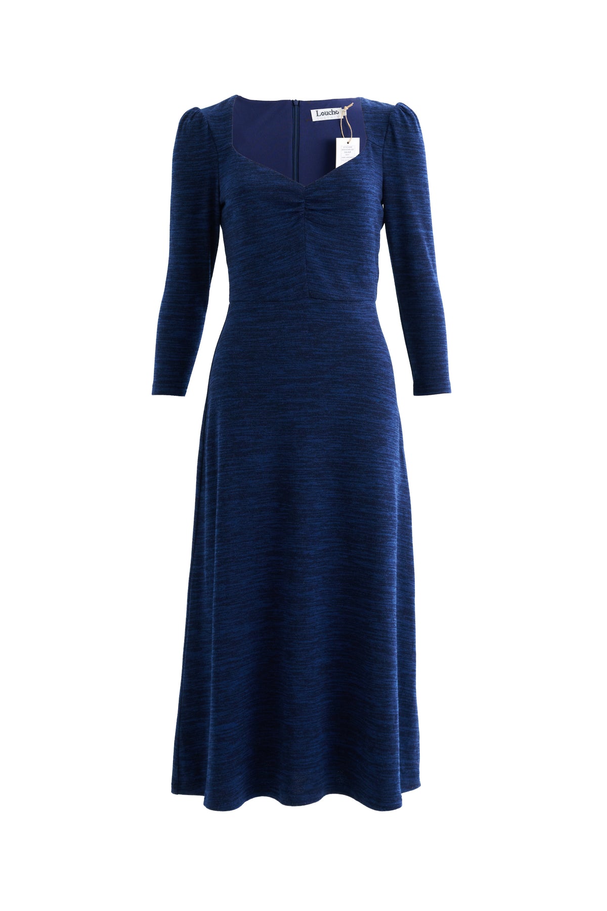 Ambrose Sustainable Marl Sweetheart Neck Midi Dress – Navy