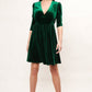Annalise Velvet V Neck Fit And Flare Mini Dress - Green