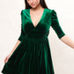 Annalise Velvet V Neck Fit And Flare Mini Dress - Green