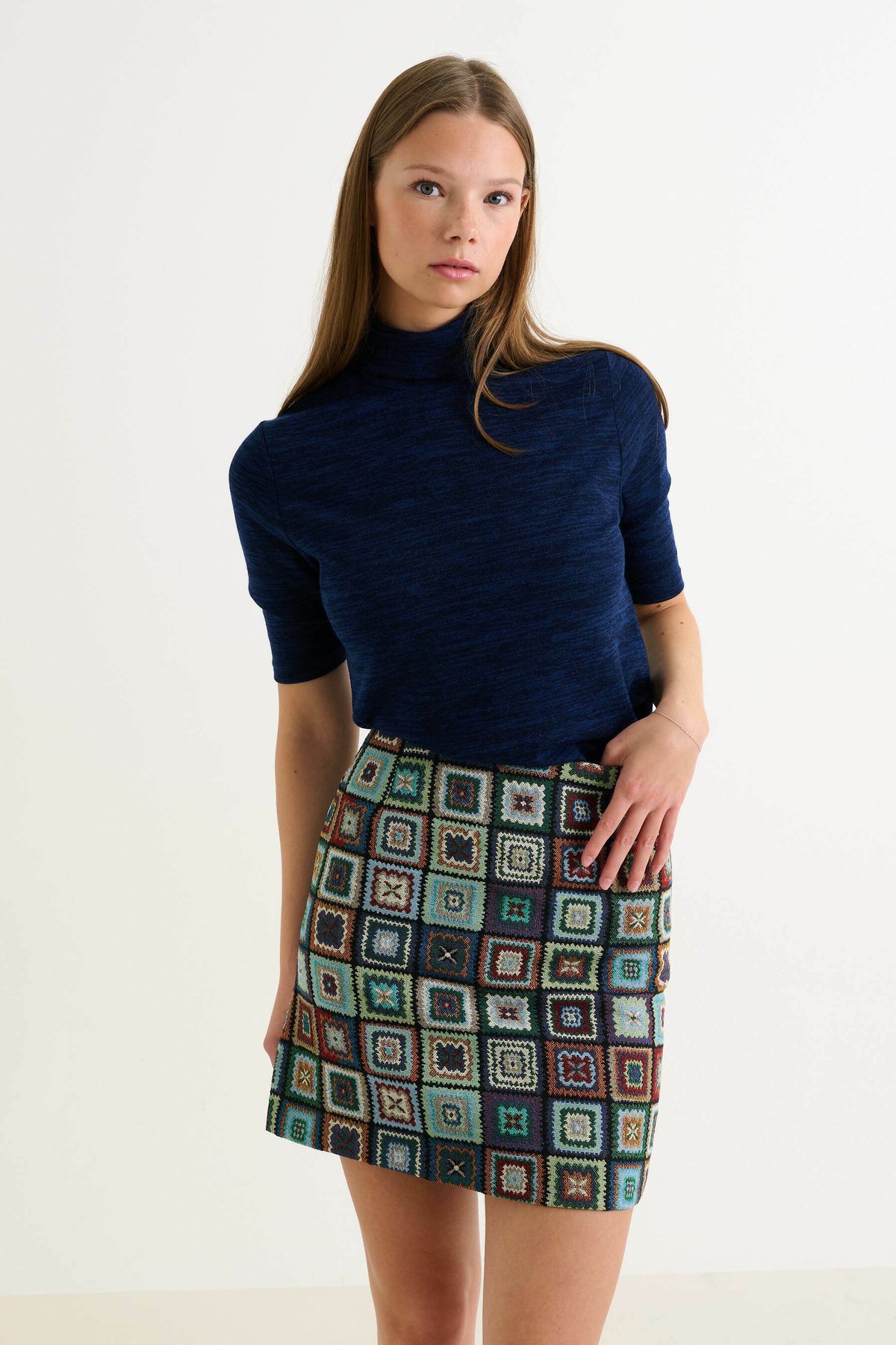 Aubin 70'S Patch Jacquard A-Line Mini Skirt – Multicoloured