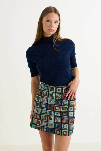 Aubin 70'S Patch Jacquard A-Line Mini Skirt – Multicoloured