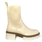 Emelyn Ladies Stretchy Knit Sock Faux Leather Mid Block Heel Casual Winter Ankle Boots Beige