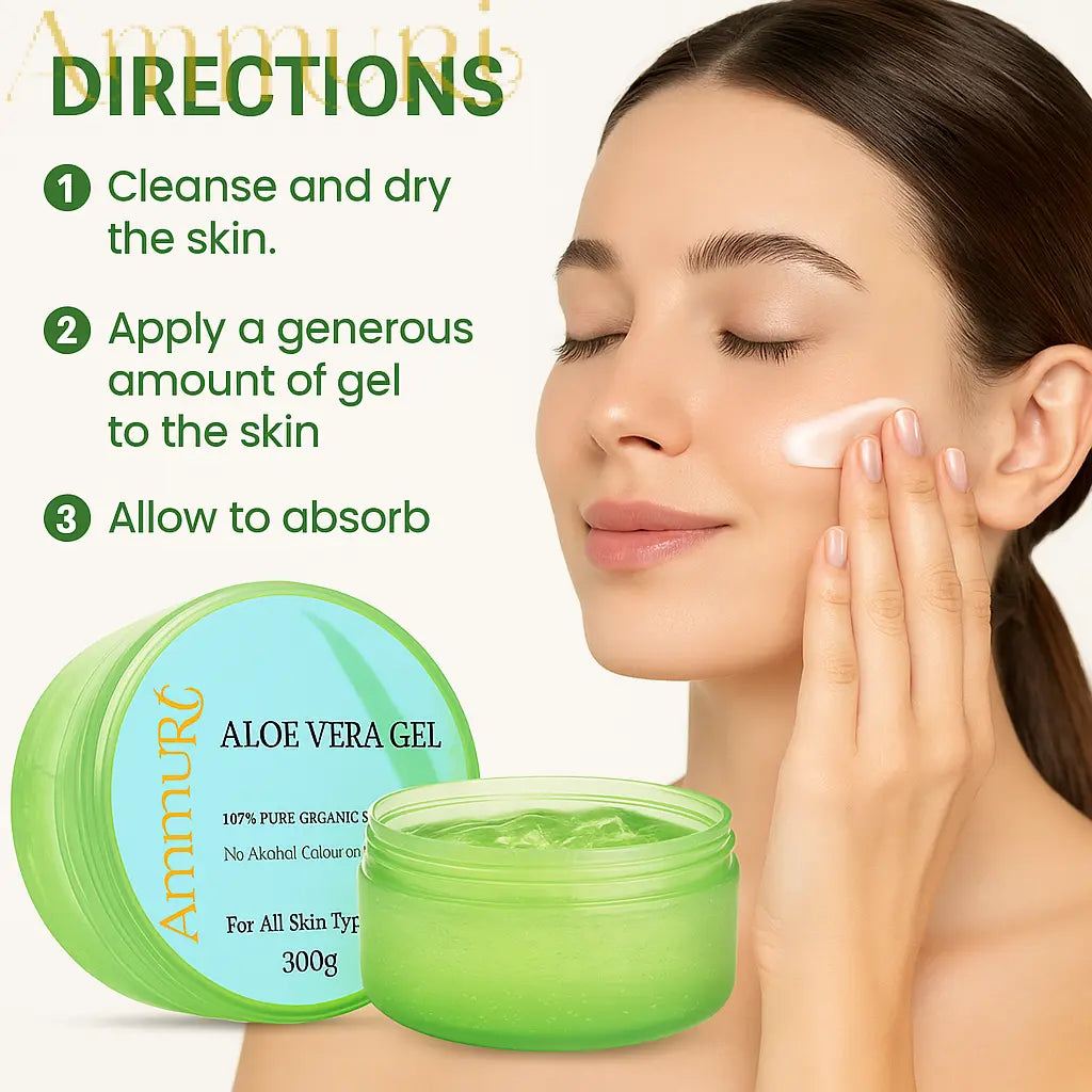 Ammuri Organic Aloe Vera Gel 300g – Pure, Alcohol-Free Gel for Face, Body & Hair