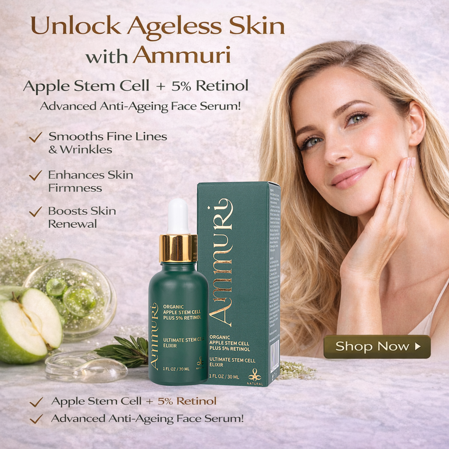 Ammuri Advanced Plant Stem Cell Retinol 5% – Youthful Glow, Firming Face Serum