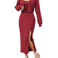 Ribbed Long Sleeve Cropped Cardigan and Slit Cami Dress Set