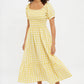 Louche Babette Picnic Checked Shirred Bodice Midi Dress