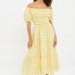 Louche Babette Picnic Checked Shirred Bodice Midi Dress