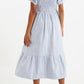 Babette Sail Stripe Shirred Bodice Midi Dress Blue