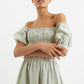 Babette Sail Stripe Shirred Bodice Midi Dress Green