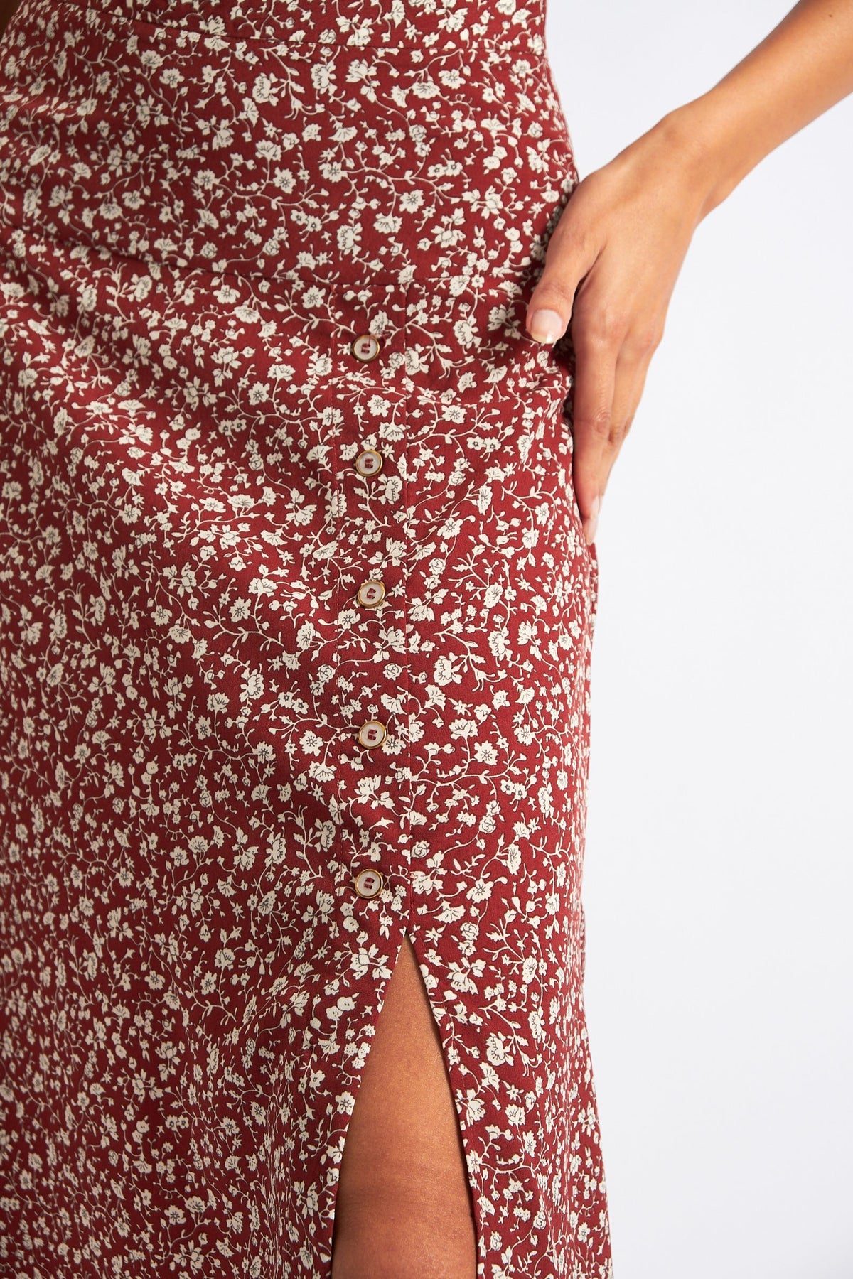 Barney Floral Print Midi Skirt Rust