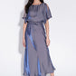 Basford Iridescent Cape Sleeve Midi Dress in Navy