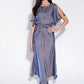 Basford Iridescent Cape Sleeve Midi Dress in Navy