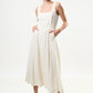 Baya Linen Mix Square Neck Midi Dress - Natural