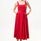 Baya Linen Mix Square Neck Midi Dress - Red