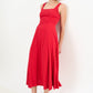 Baya Linen Mix Square Neck Midi Dress - Red