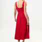 Baya Linen Mix Square Neck Midi Dress - Red