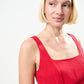 Baya Linen Mix Square Neck Midi Dress - Red
