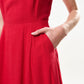 Baya Linen Mix Square Neck Midi Dress - Red
